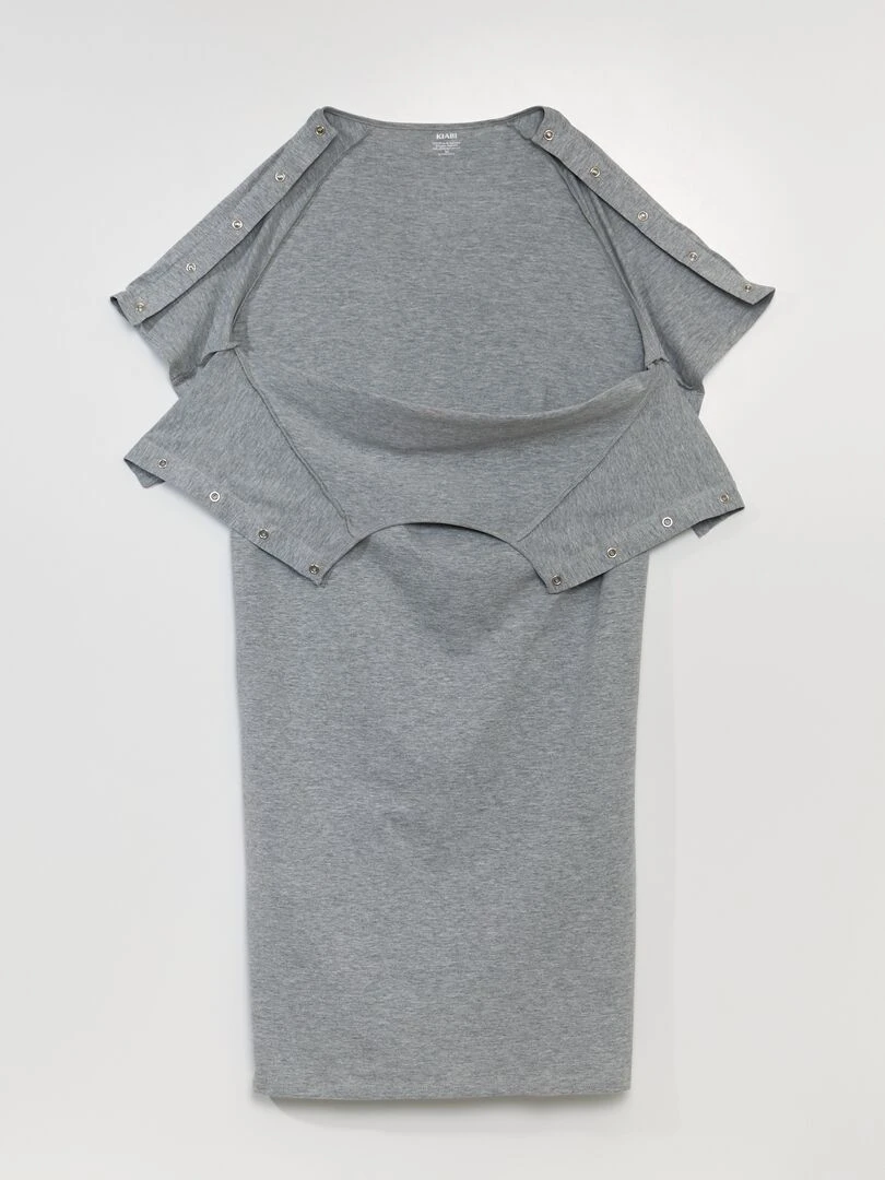 T shirt mi long avec pressions aux épaules   So Easy   Gris