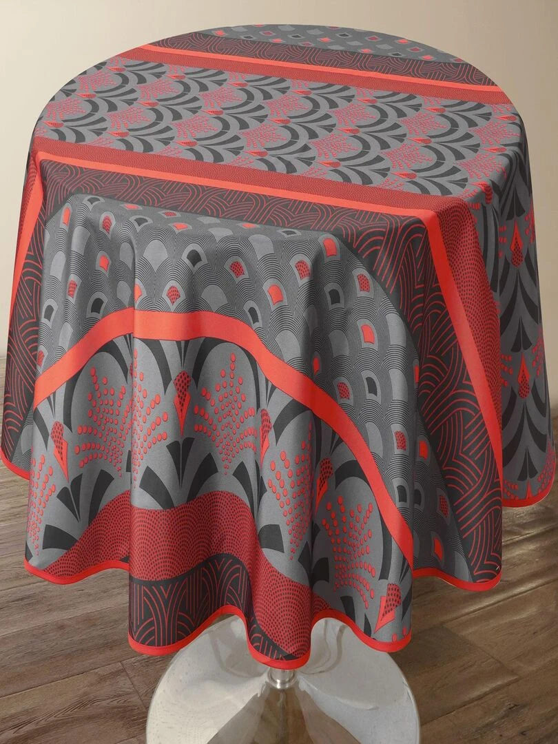 Nappe Anti taches Phenix rouge   Ronde 160 cm   Gris Rouge Noir