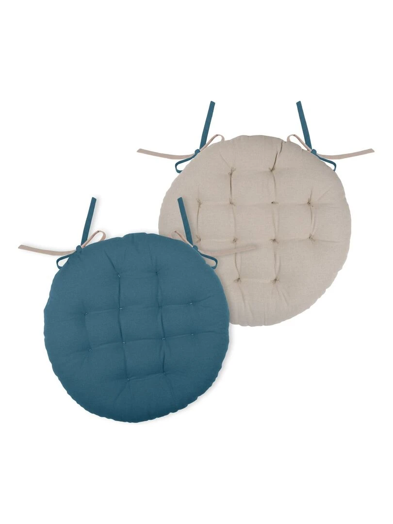 Galette de chaise ronde et bicolore Bleu