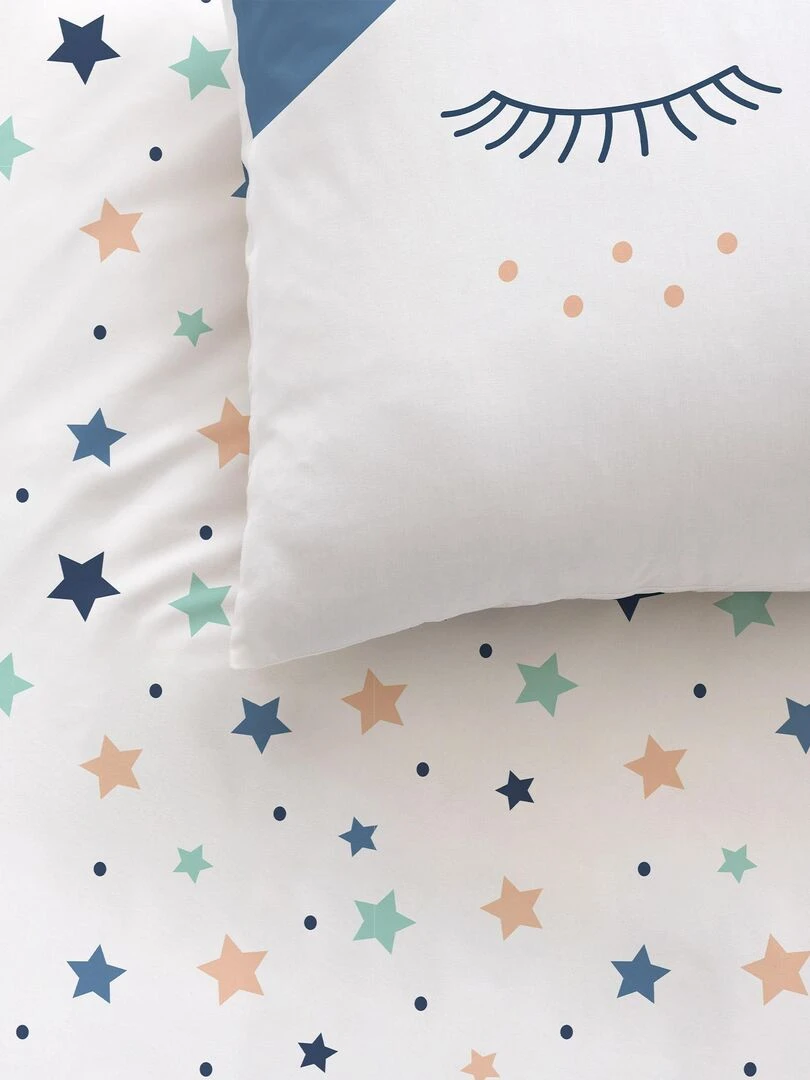 Parure de lit imprimée 100% coton  SWEET DREAMS   Blanc Bleu