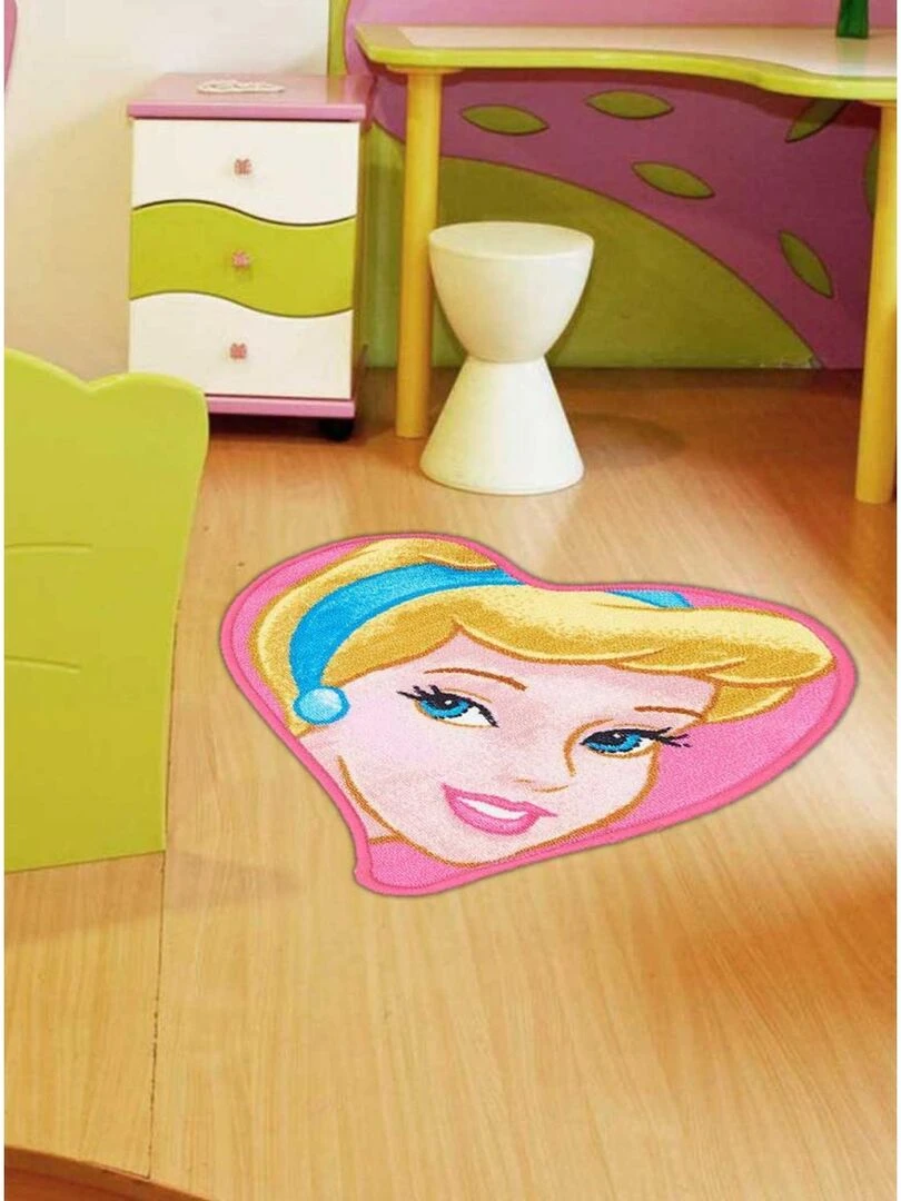 Tapis enfant CINDERELLA HEART SHAPED Rose 50x50 Lavable 30°   Rose