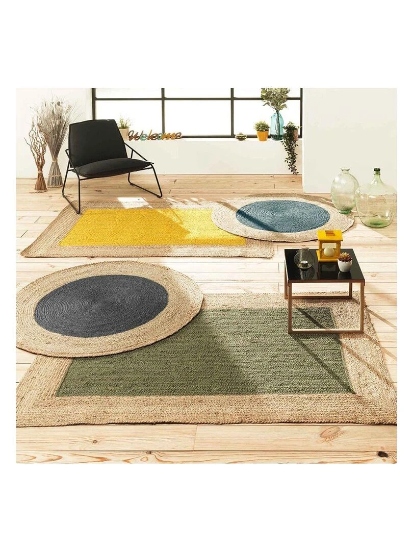 Tapis rond bicolore Napoli Kaki