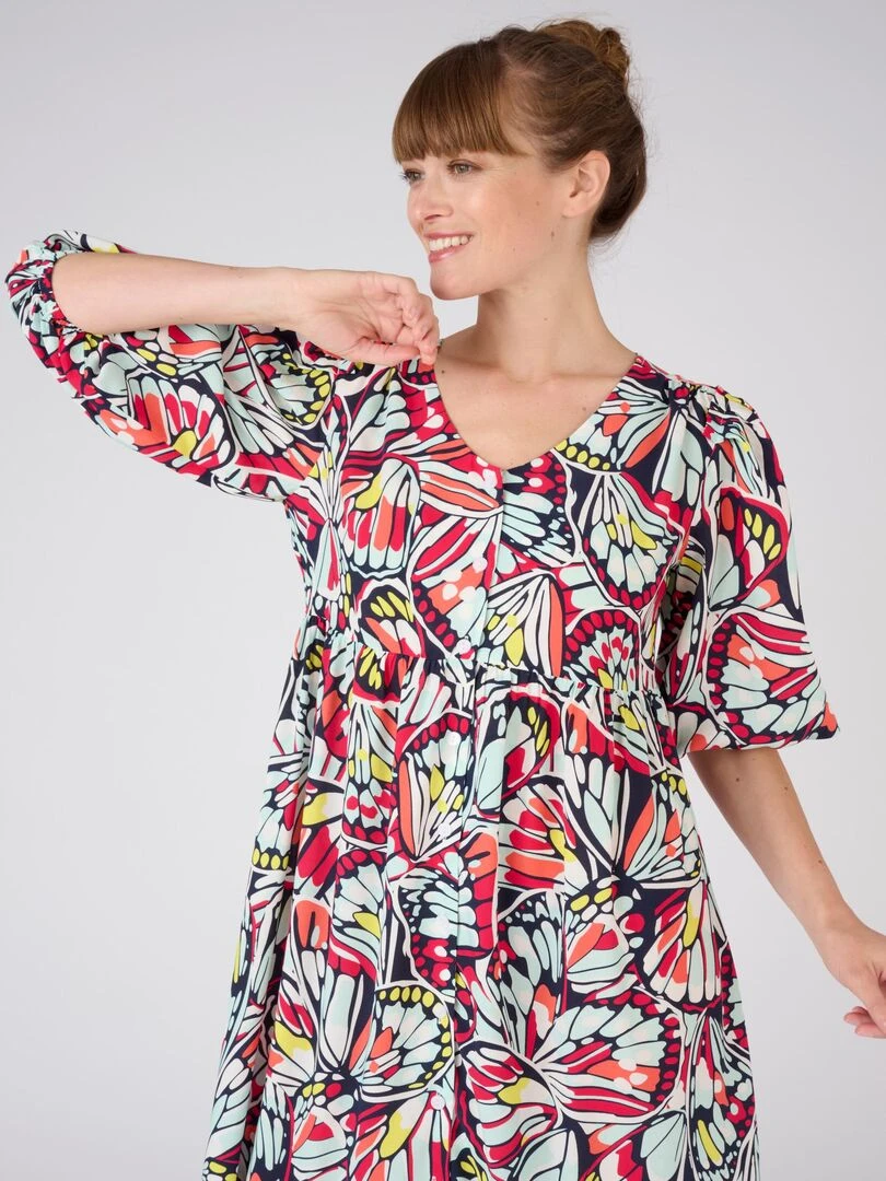 Robe imprimée manches bouffantes Climatyl   Damart   Bleu