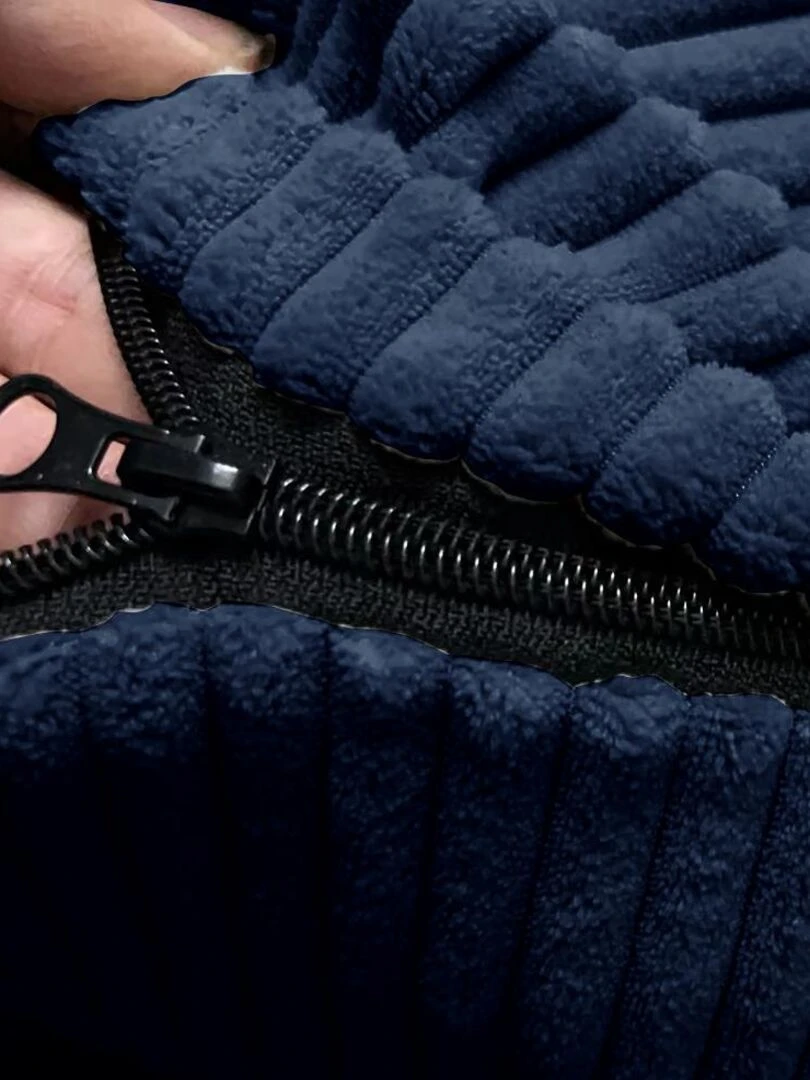 Pouf en Velours Côtelé   Chic  Doux et Déhoussable   Bananair   Bleu nuit