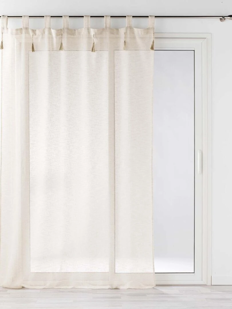 Voilage à pompons    Effet lin   Beige