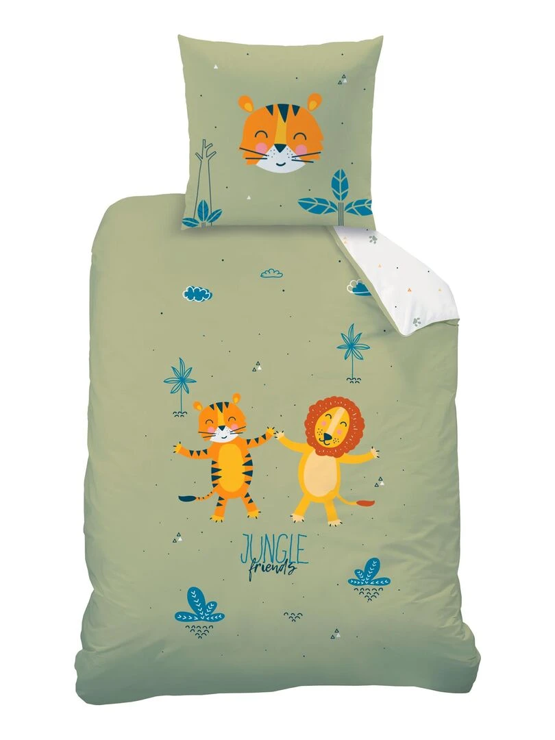 Parure de lit imprimée 100% coton  JUNGLE FRIENDS   Kaki