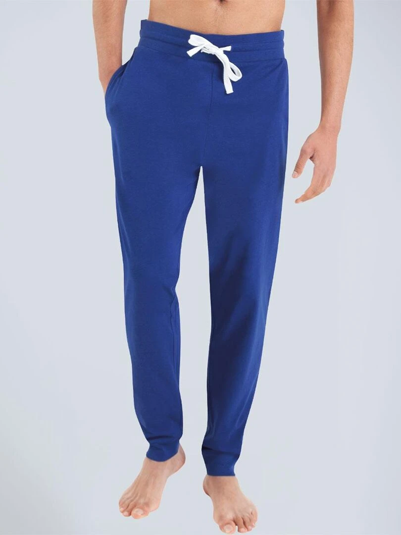 Pyjama long col rond homme Molletonné Bleu Gris