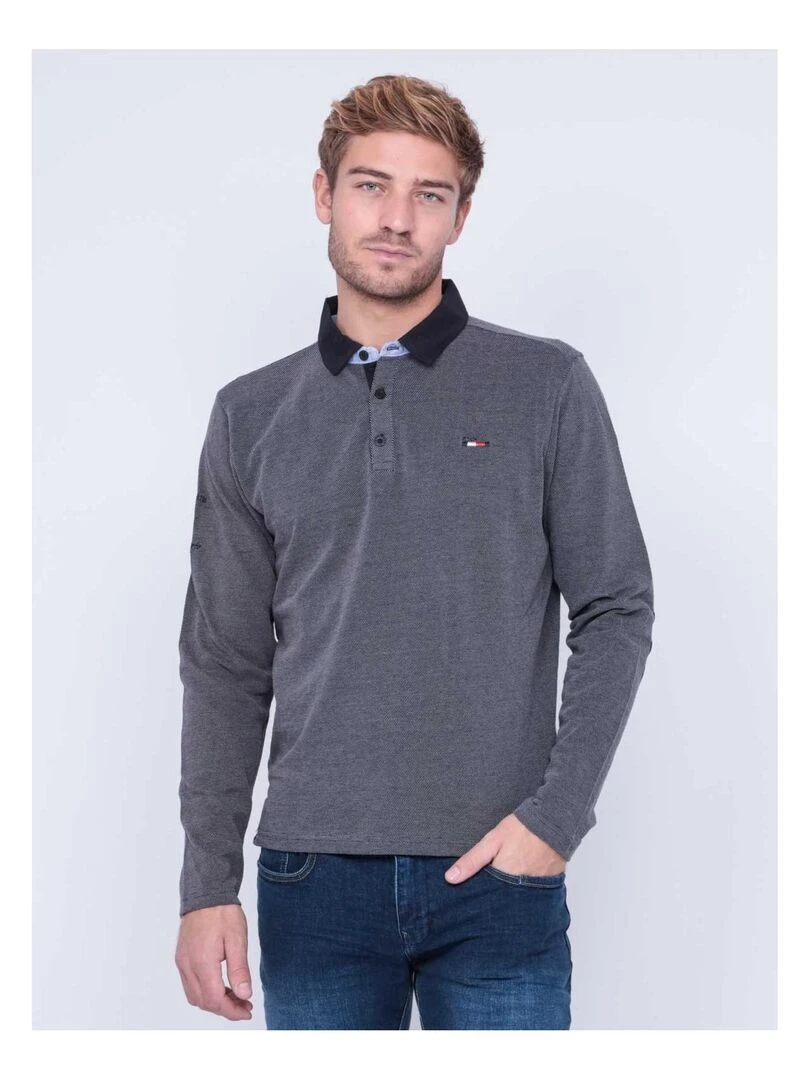 Polo manches longues pur coton PAXELI Bleu marine