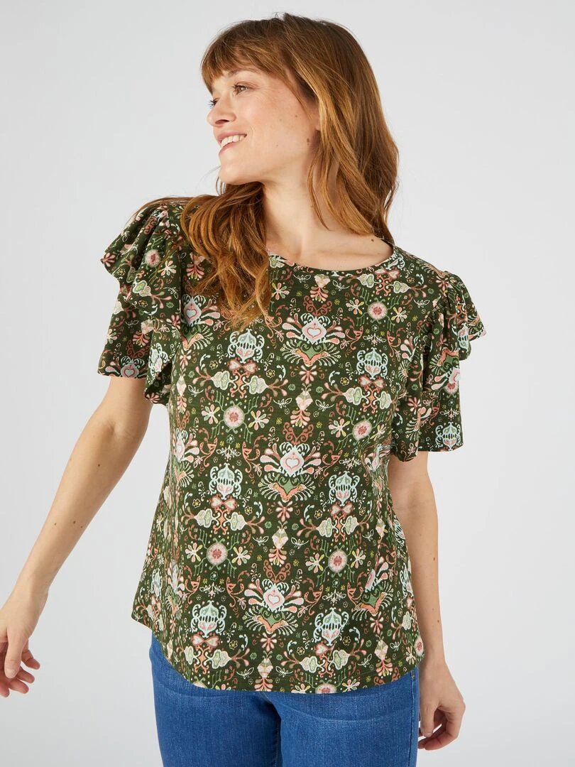 Tee shirt manches papillon volantées Damart Kaki