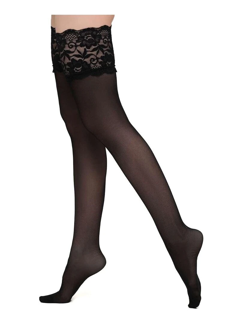 Giulia Passion Seductive 20den Bas autofixants avec ceinture haute en dentelle florale Noir M/L Noir