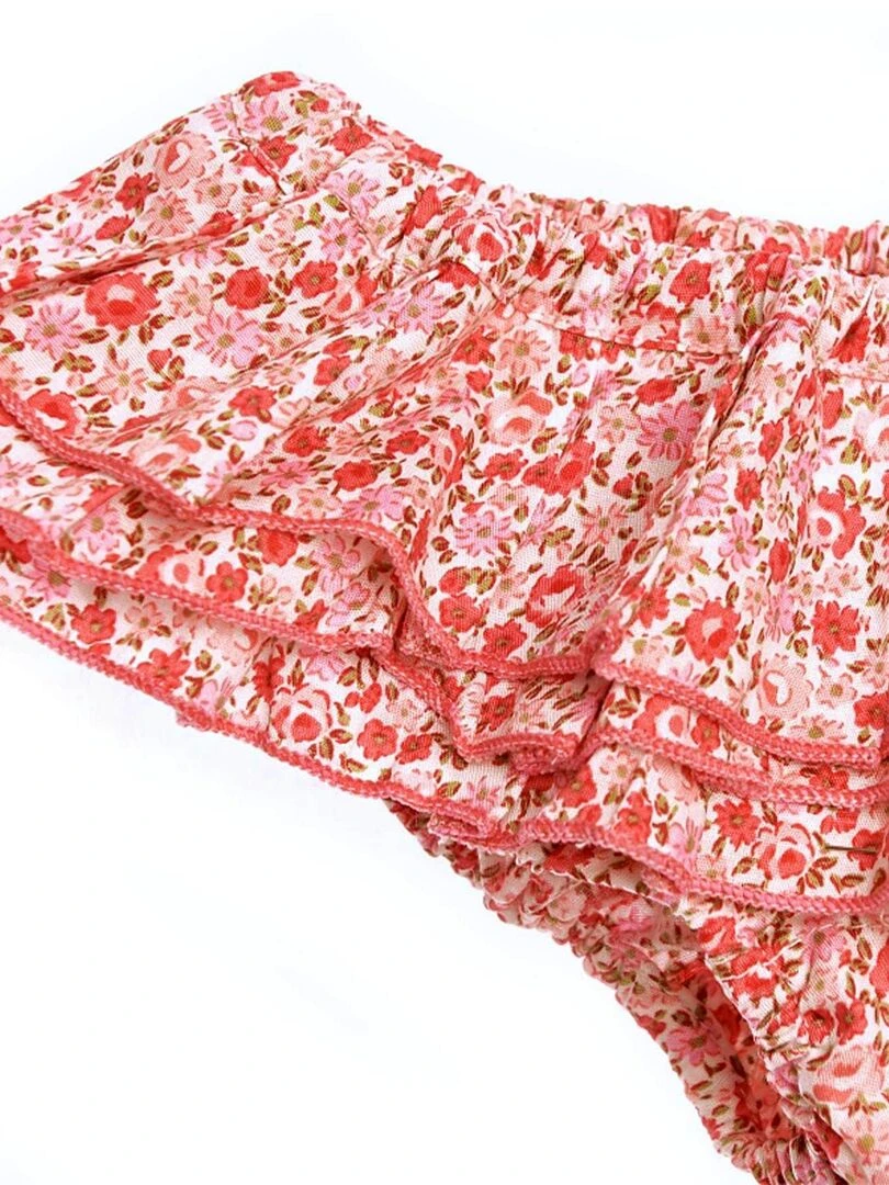 Maillot de Bain 2 Pièces Fille  Fleuri Liberty Rose Rouge  SWAN   'LA FAUTE A VOLTAIRE'   Rose