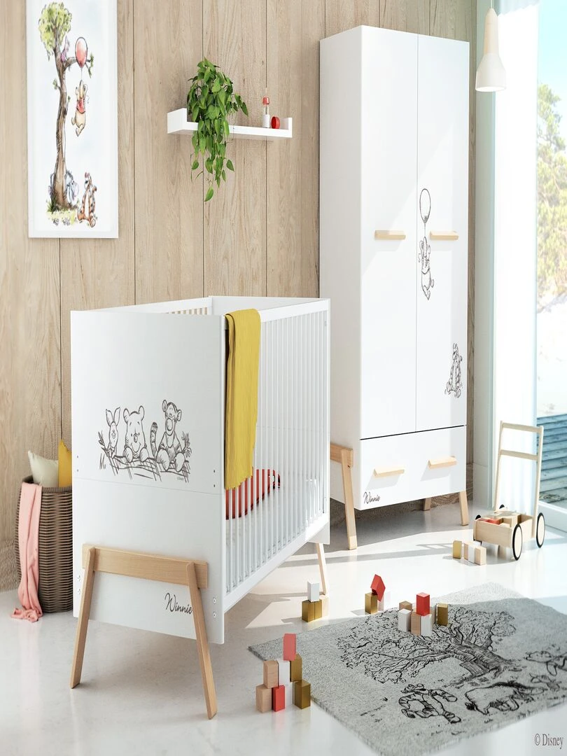 AT4   Lit évolutif 70x140cm CANAILLE Winnie Blanc et Hêtre Verni   Marron foncé