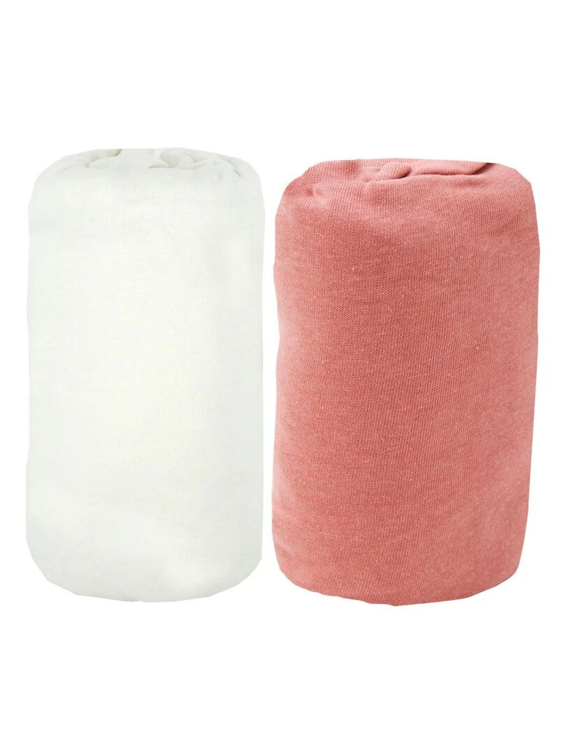 Lot de 2 draps housses unis 60x120 cm   Terracota/Blanc   Gris Rose foncé