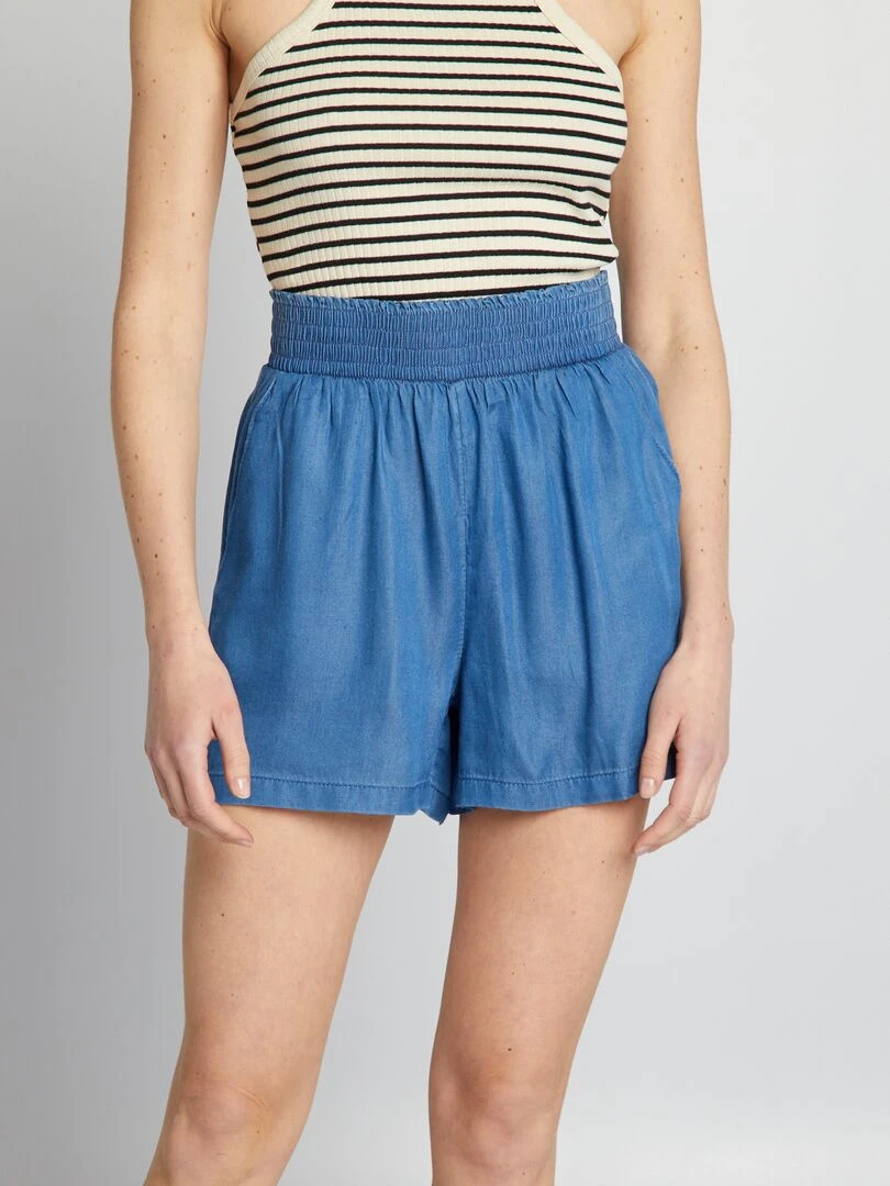 Short fluide à taille élastiquée Bleu