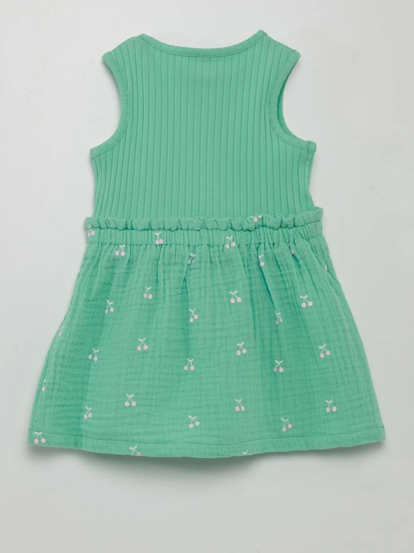 Robe en double gaze de coton et côtelée Vert