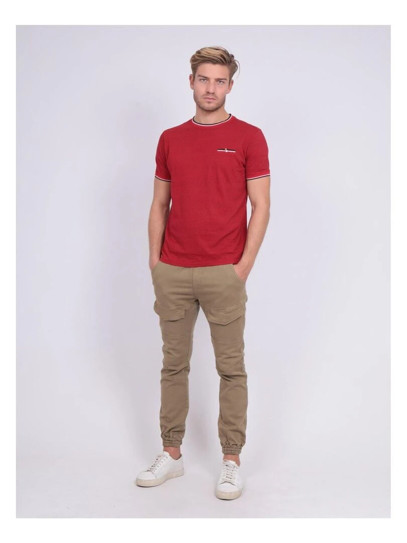 T shirt col rond pur coton motifs NERFO   Rouge