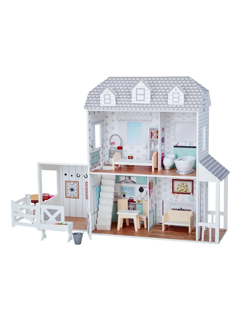 Grande maison de poupée ferme 14 accessoires meubles de poupée gris blanc enfant N/A