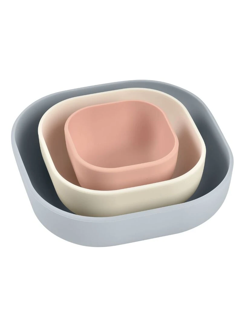 Lot de 3 bols silicone gigogne velvetgrey/cotton/dustyrose) Multicolore