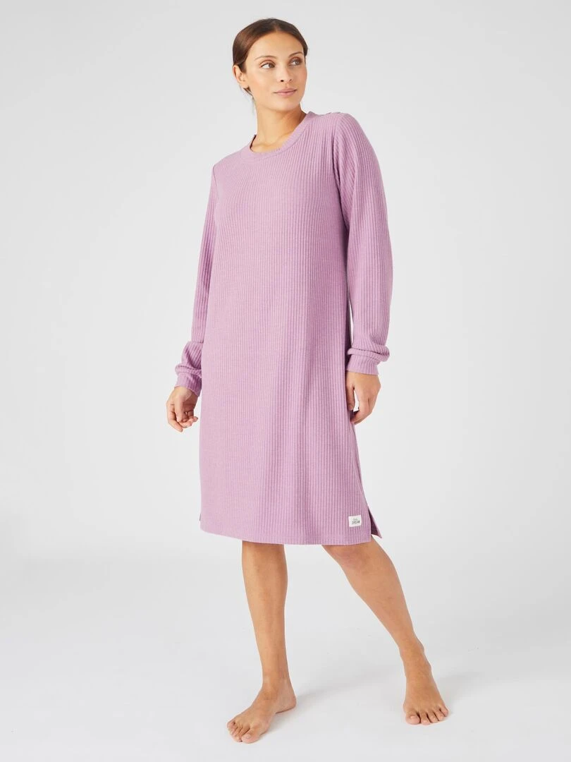 Chemise de nuit maille côtelée Thermolactyl Damart Rose parme