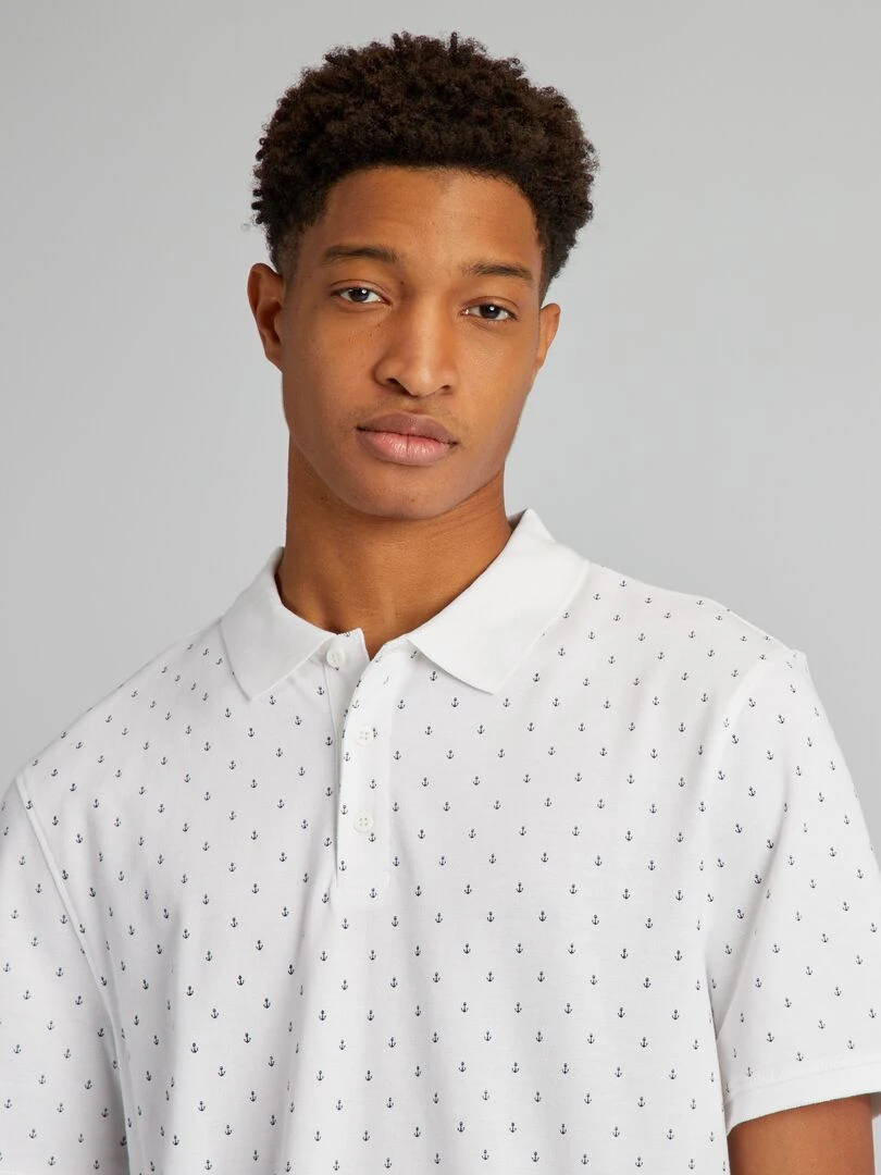 Polo en piqué de coton avec imprimé + d'1m90   Blanc