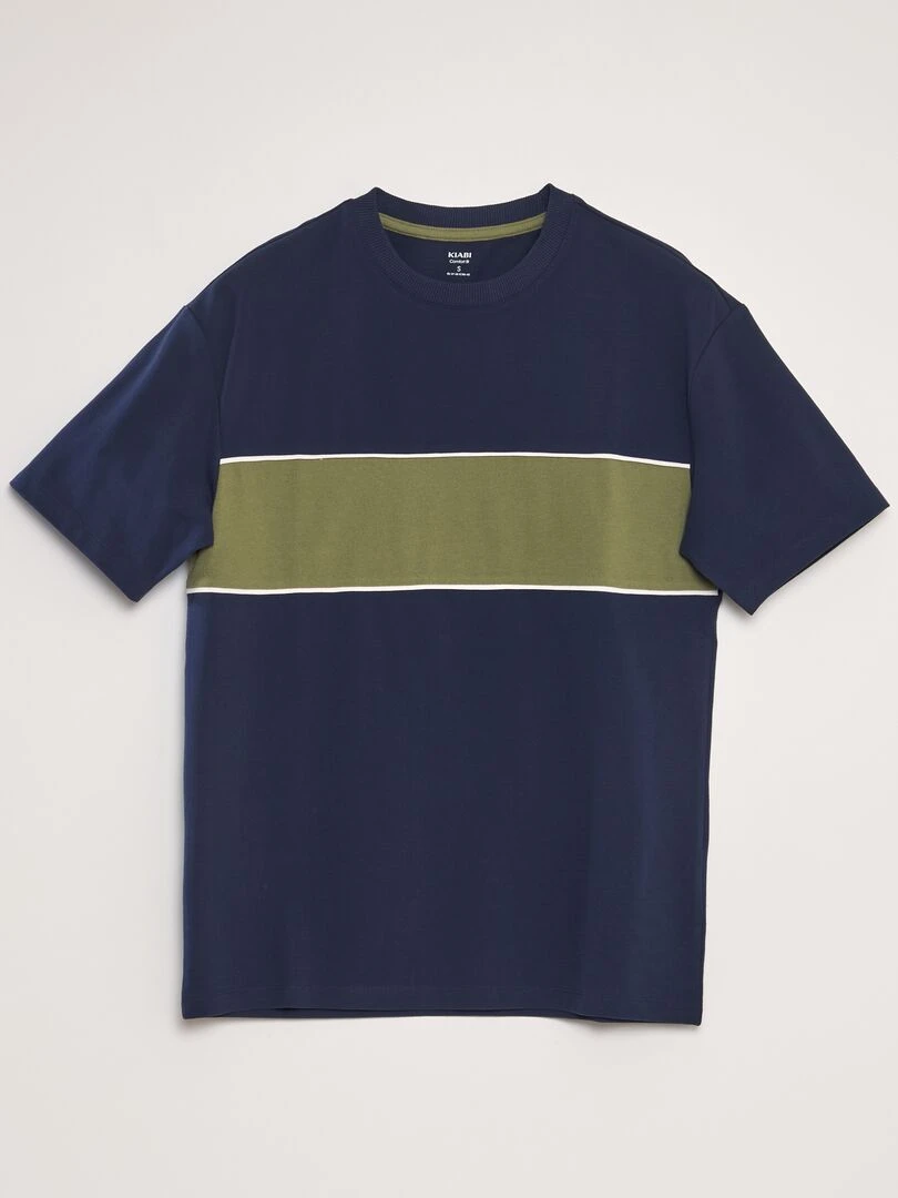 T shirt en piqué de coton Vert/bleu marine