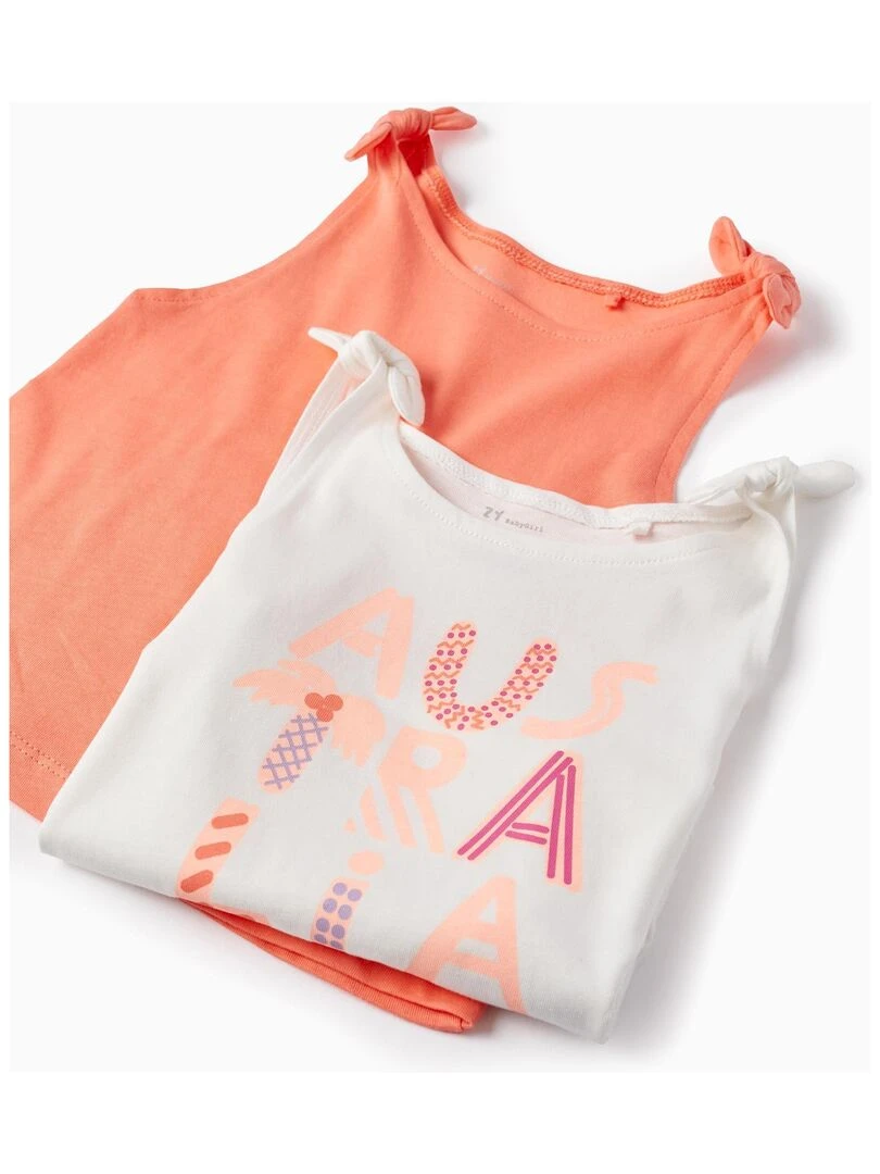 2 Tops De Coton Pour Bébé Fille 'Australie' manches courtes EXPLORING AUSTRALIA   Rose