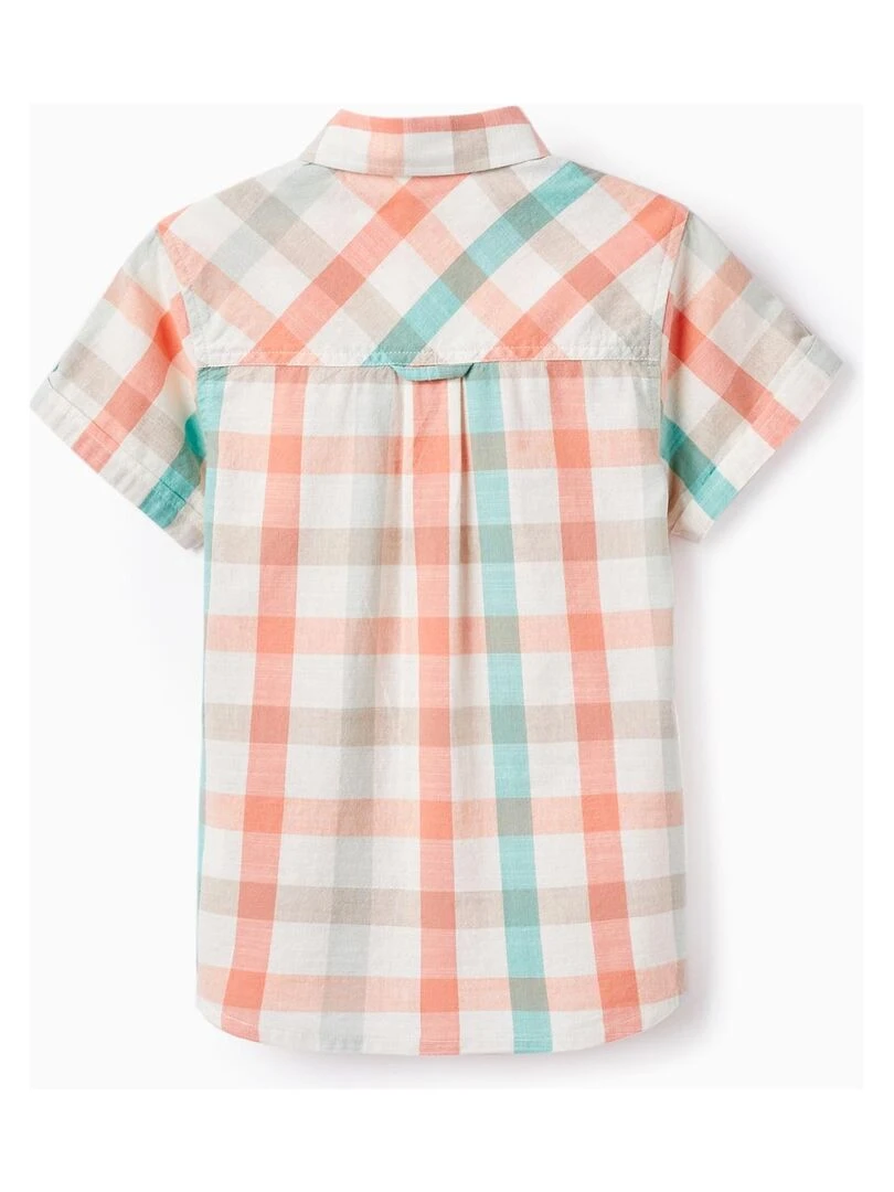 Chemise À Carreaux En Coton Pour Garçon manches courtes Blanc