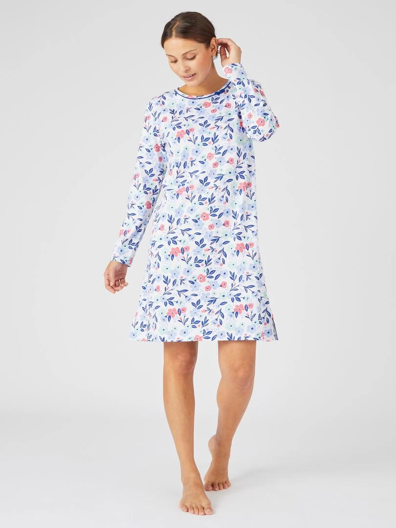 Chemise de nuit manches longues pur coton peigné    Damart   Vert