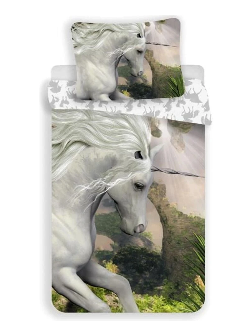 Parure de Lit Licorne Blanche Gris