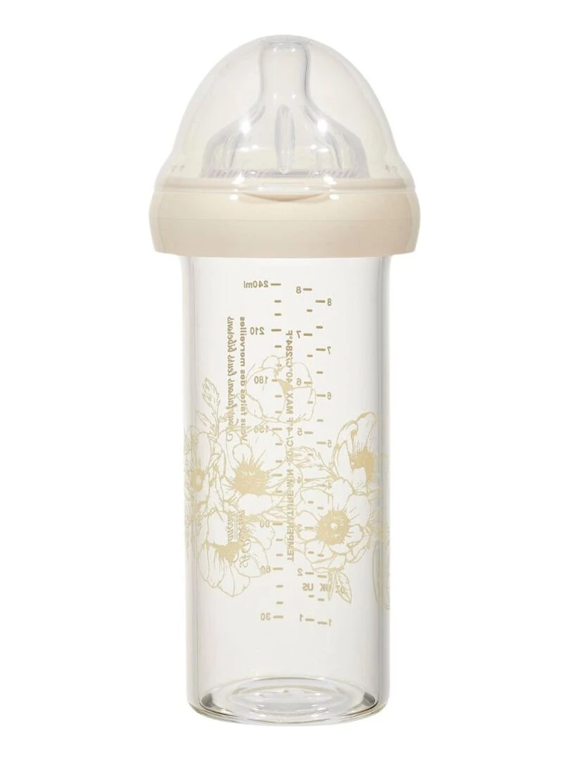 Biberon en verre anti colique Fleur blanche 240 ml Doré/or