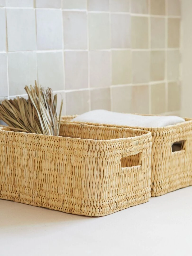 Panier de rangement rectangle Hassira   Beige clair