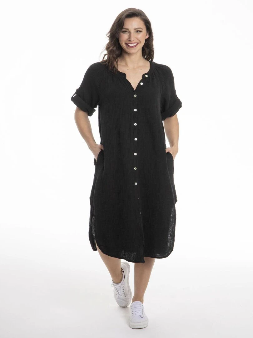 Robe col tunisien RUSSEL Gérard Pasquier Noir Noir