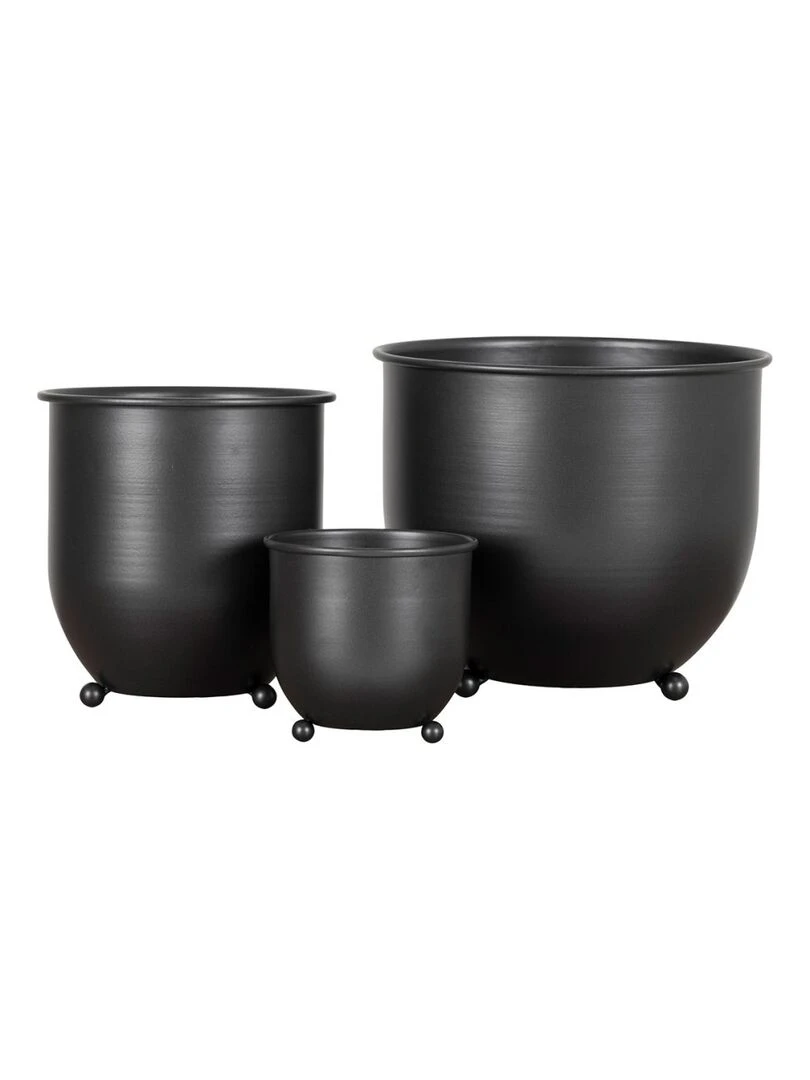 Lot de 3 pots de fleur en métal Nova noir Noir