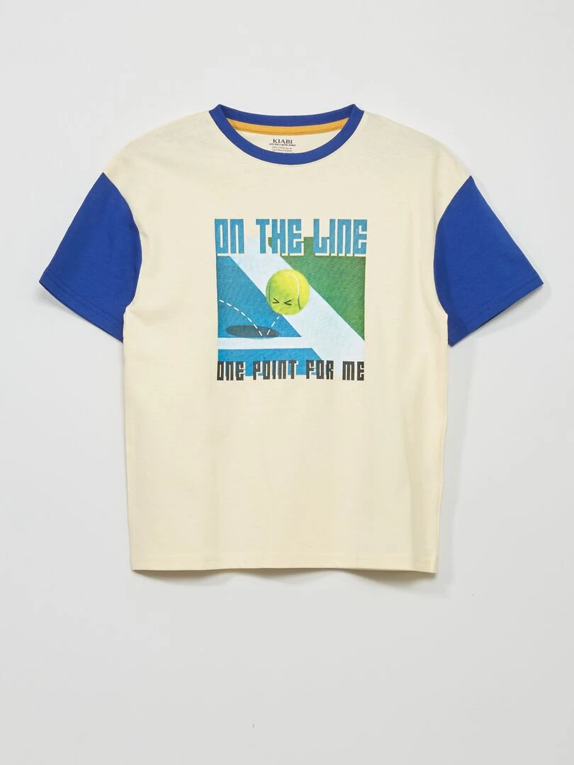 T shirt à manches courtes avec imprimé Ecru/Bleu