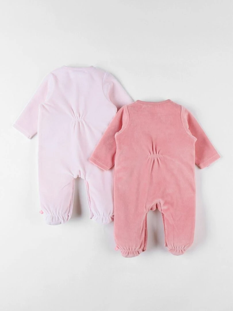 Set de 2 pyjamas 1 pièce en velours clair/blush Noukie's Rose