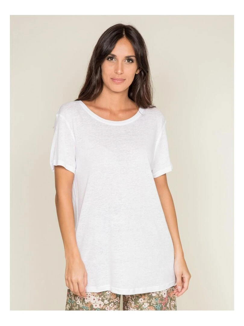 T shirt col rond lin FREDILLE Blanc