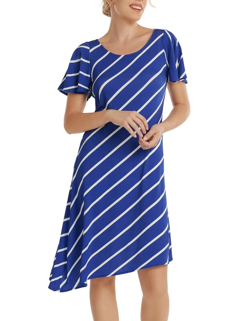 Robe estivale asymétrique manches courtes Rhodes Bleu