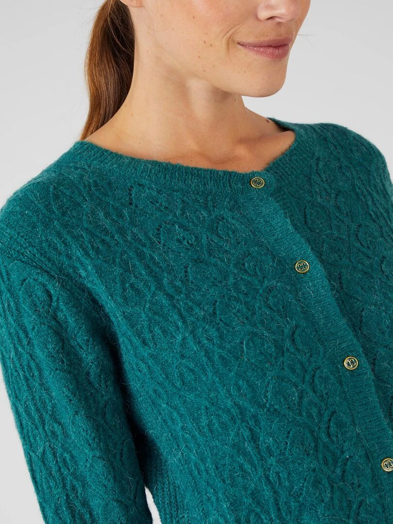 Cardigan jeu de maille mélange alpaga Damart Vert