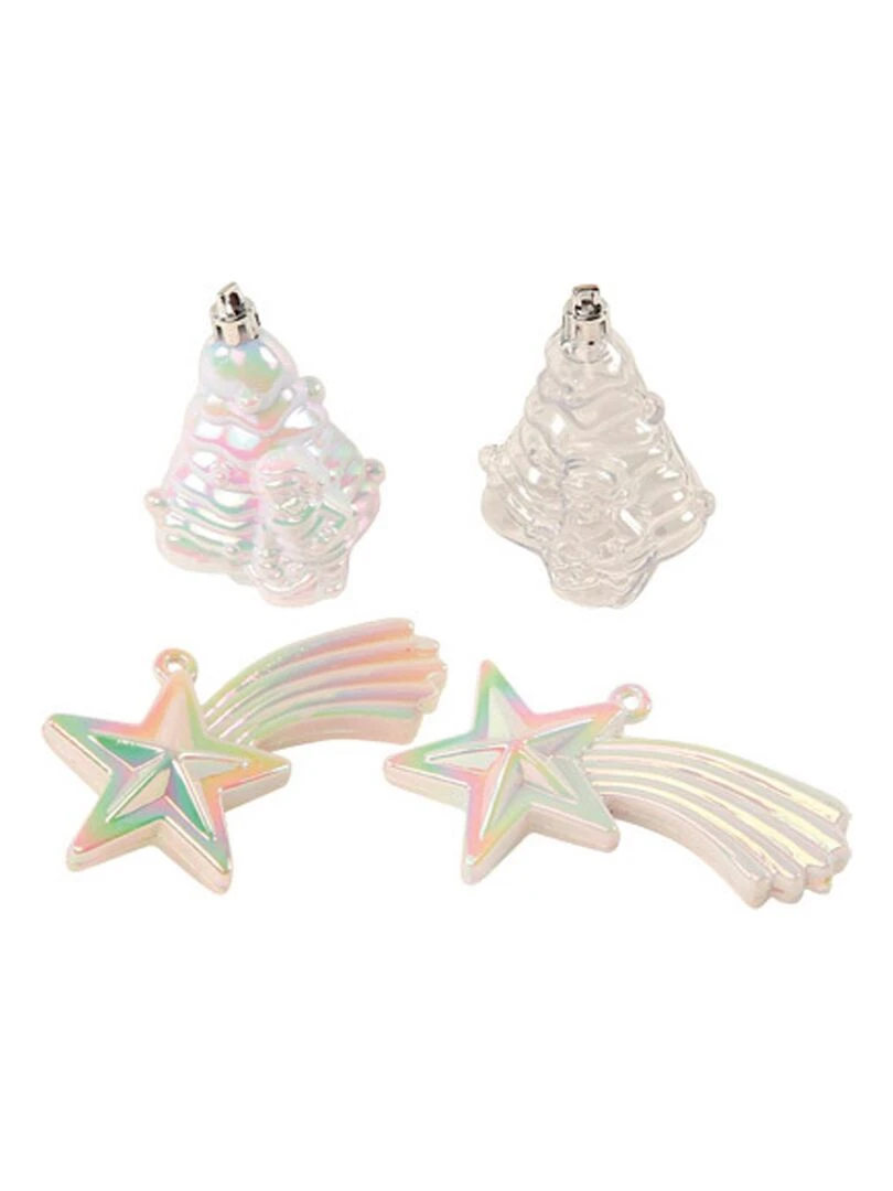 4 boules de sapin de noel et etoile Blanc
