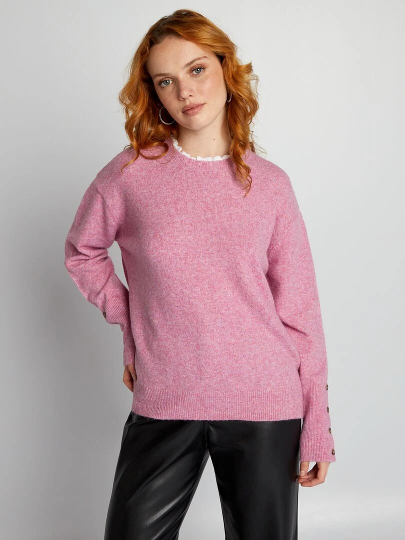 Pull en maille avec col brodé Rose