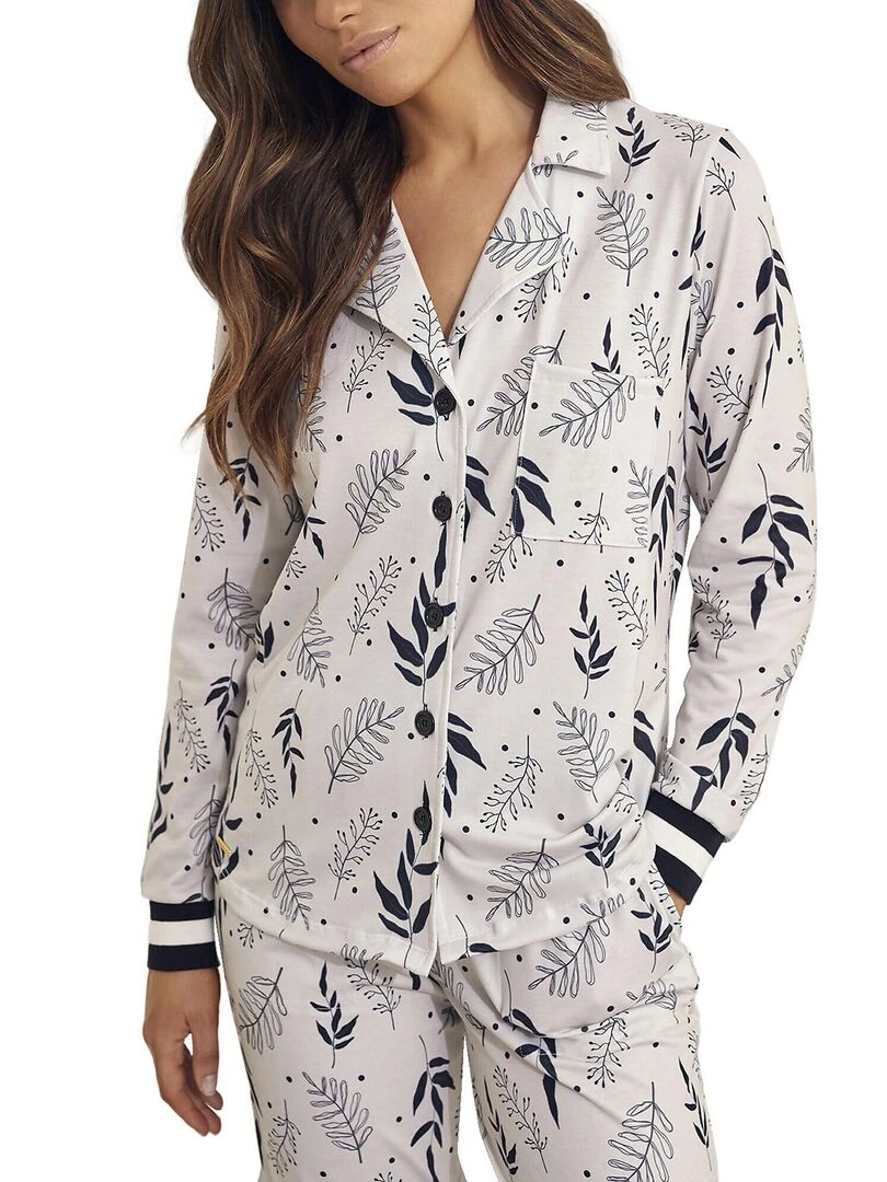 Pyjama tenue pantalon chemise manches longues Botanic   Ecru