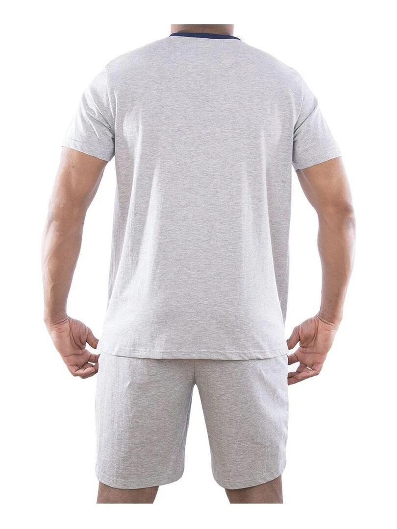 Ensemble homme Pyjama court T shirt col tunisien Serge Blanco   Gris