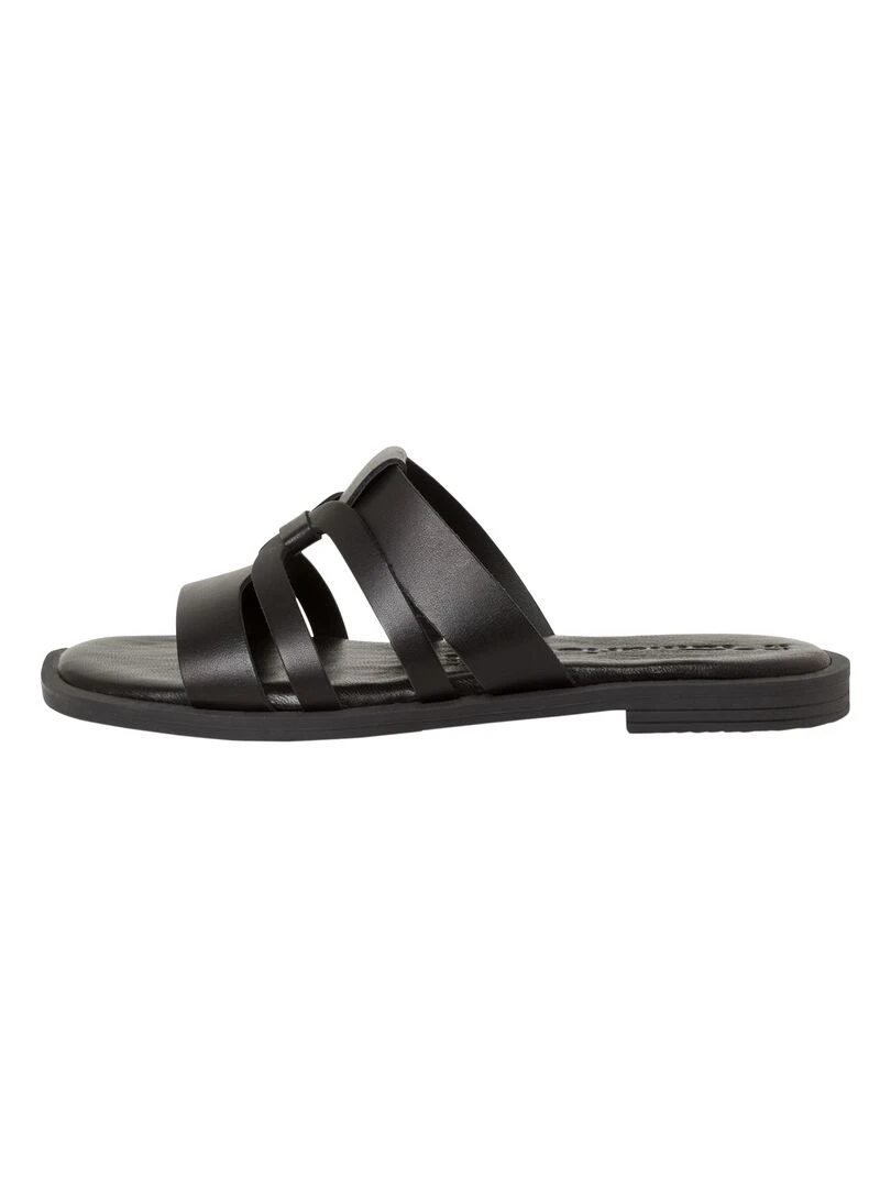 Sandales Plate Cuir Tamaris Noir