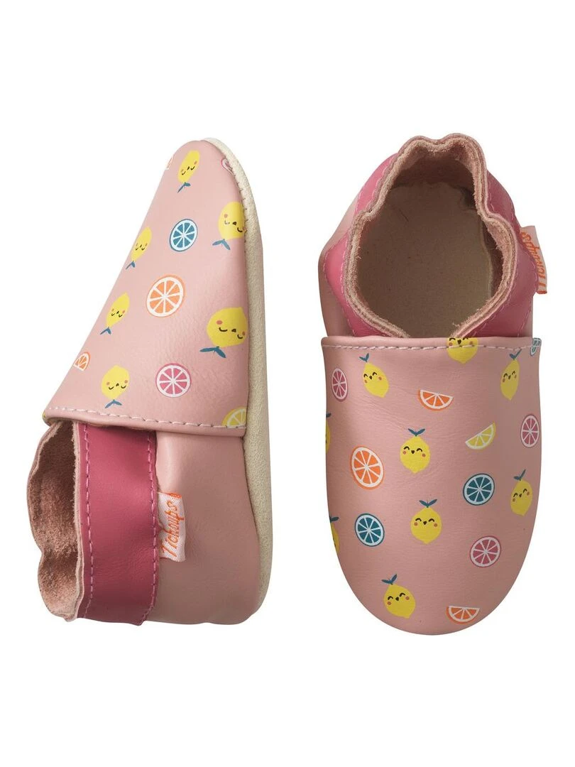 Chaussons bébé cuir souple Ninon les citrons Rose
