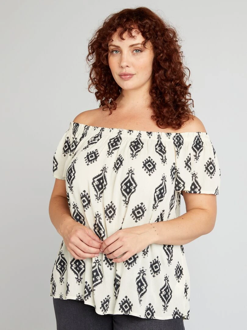 Blouse fantaisie à emmanchures bardot Beige