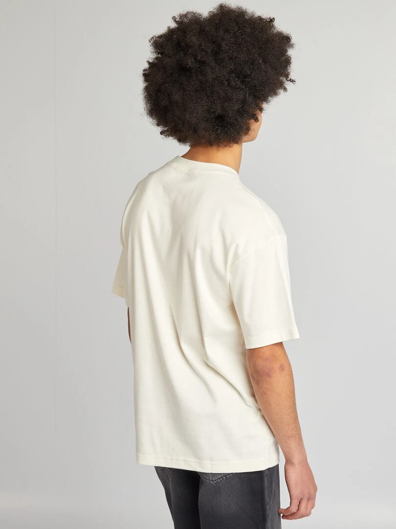 Tee shirt en coton avec broderie poitrine   Ecru