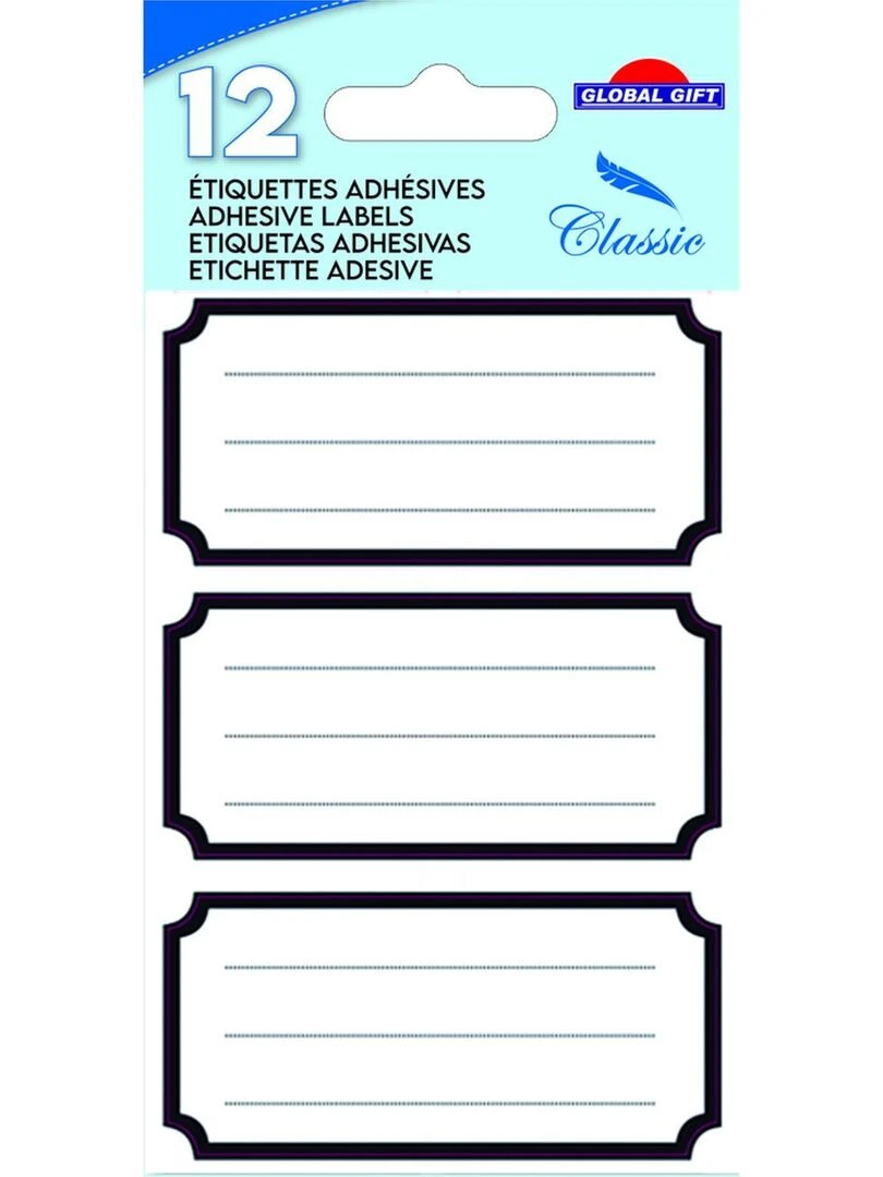 12 étiquettes adhésives scolaires Rectangle vintage noir N/A