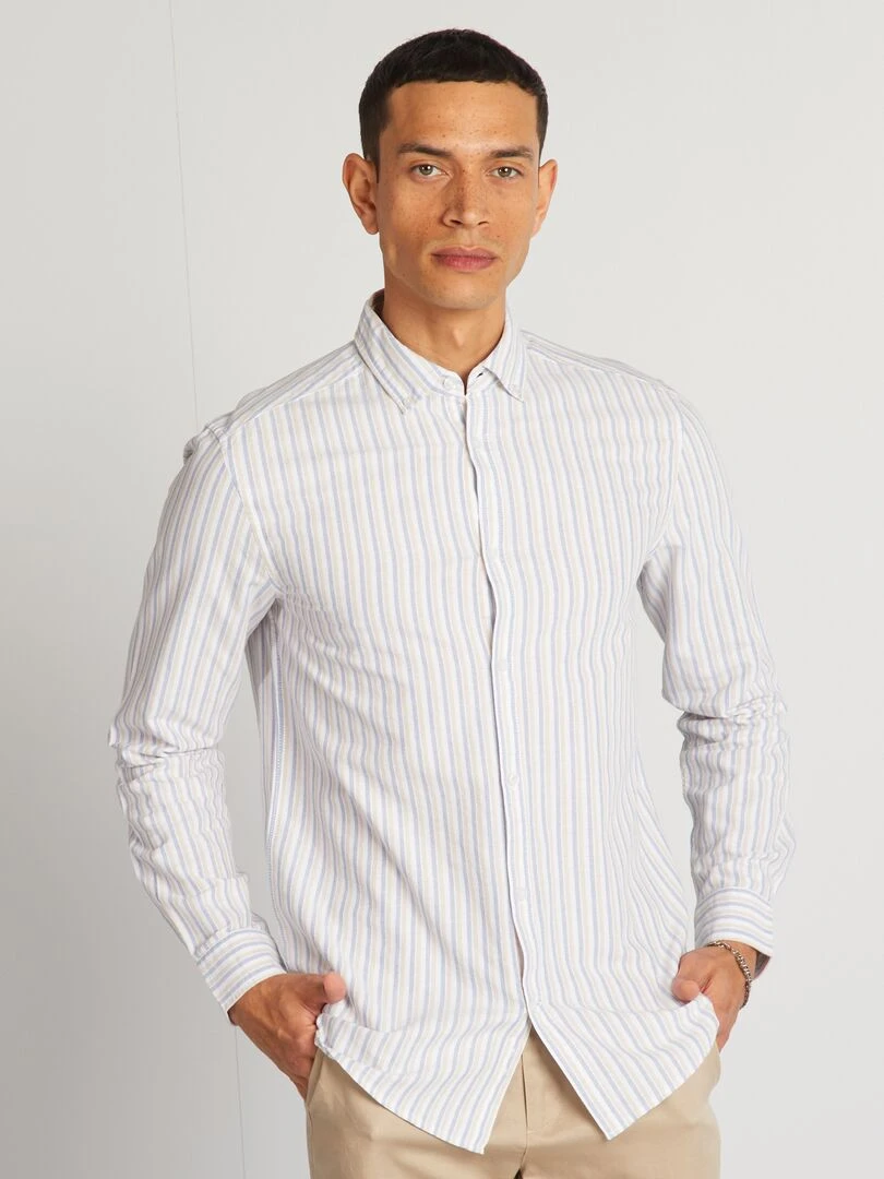Chemise à coupe droite et à rayures   Bleu/blanc/beige
