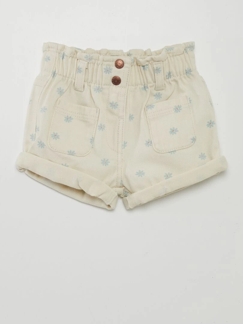 Short en denim effet smocké Blanc