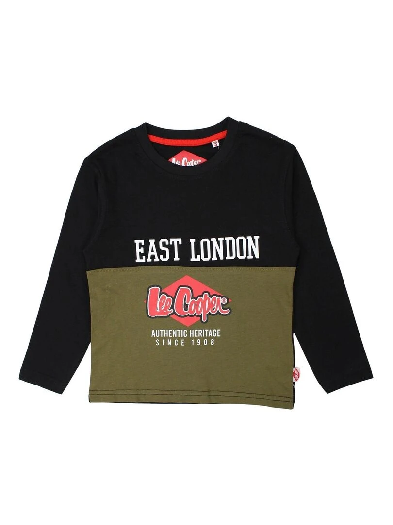 Lee Cooper T shirt garçon imprimé logo en coton Noir